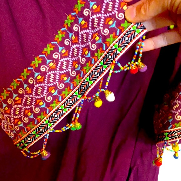 Bohemian Purple Gauzy Beaded Embroidered Dress - Picture 7 of 8